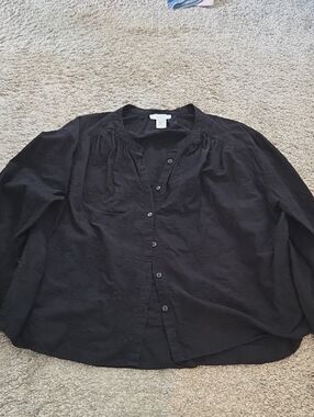 Calypso St. Barth Black Embroidered Button-Front Top